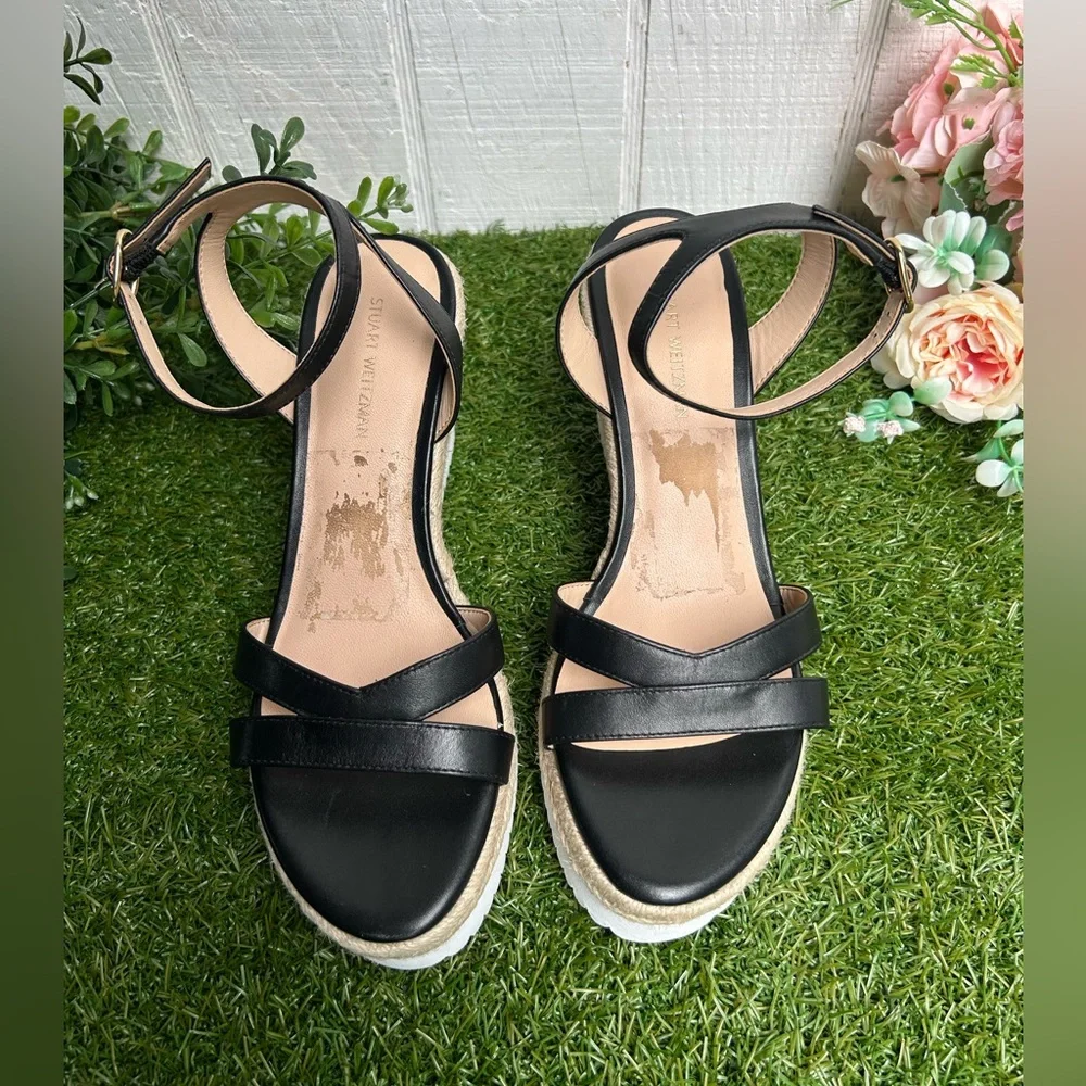 Stuart Weitzman Catlina Leather Wedge Sandals color: black size 5.5 new